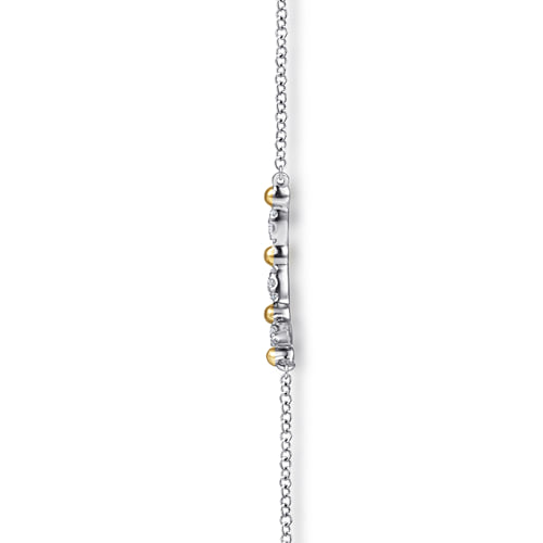 14 KARAT YELLOW GOLD AND STERLING SILVER BUJUKAN BALL WHITE SAPPHIRE MARQUISE BAR NECKLACE