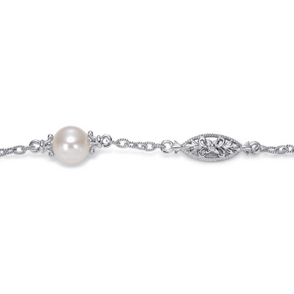 STERLING SILVER FILIGREE AND PEARL STATION BRACELET