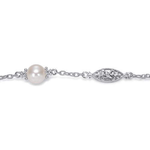 STERLING SILVER FILIGREE AND PEARL STATION BRACELET
