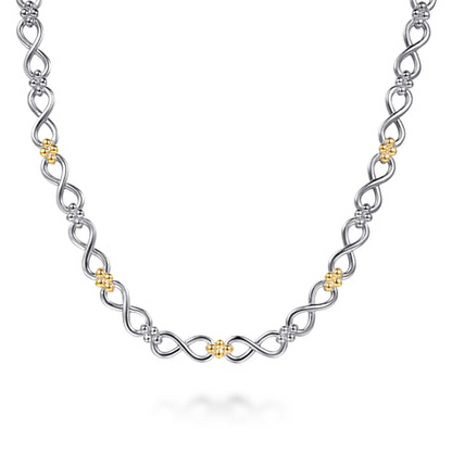 14 KARAT YELLOW GOLD AND STERLING SILVER BUJUKAN INFINITY LINK CHAIN NECKLACE