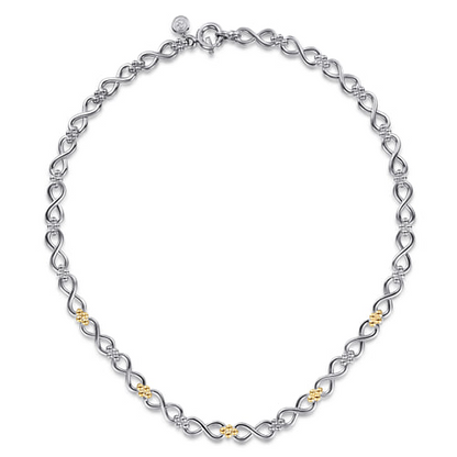 14 KARAT YELLOW GOLD AND STERLING SILVER BUJUKAN INFINITY LINK CHAIN NECKLACE
