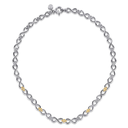 14 KARAT YELLOW GOLD AND STERLING SILVER BUJUKAN INFINITY LINK CHAIN NECKLACE