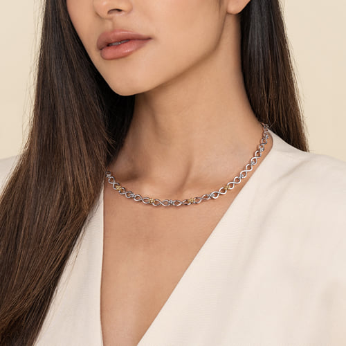 14 KARAT YELLOW GOLD AND STERLING SILVER BUJUKAN INFINITY LINK CHAIN NECKLACE