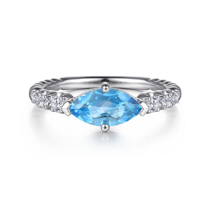 STERLING SILVER BUJUKAN BLUE TOPAZ AND WHITE SAPPHIRE RING