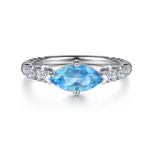 STERLING SILVER BUJUKAN BLUE TOPAZ AND WHITE SAPPHIRE RING