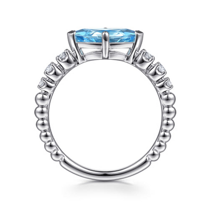 STERLING SILVER BUJUKAN BLUE TOPAZ AND WHITE SAPPHIRE RING