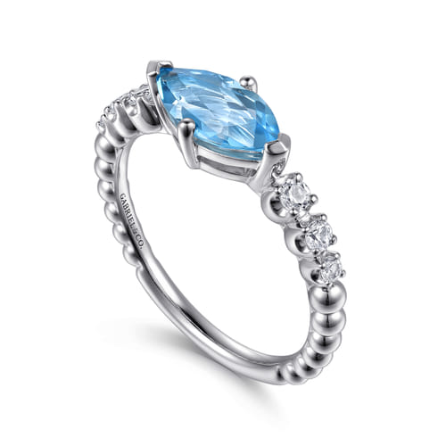 STERLING SILVER BUJUKAN BLUE TOPAZ AND WHITE SAPPHIRE RING