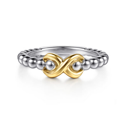 14 KARAT YELLOW GOLD AND STERLING SILVER BUJUKAN INFINITY RING