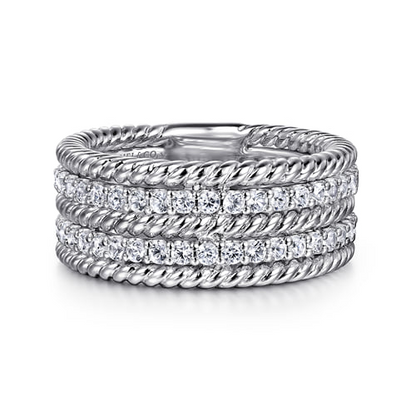 STERLING SILVER WHITE SAPPHIRE HAMPTON EASY STACKABLE BAND LADIES RING
