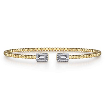 14K YELLOW GOLD BUJUKAN OPEN CUFF BRACELET WITH DIAMOND BAGUETTES