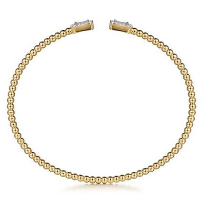 14K YELLOW GOLD BUJUKAN OPEN CUFF BRACELET WITH DIAMOND BAGUETTES