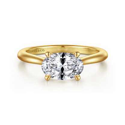 14 KARAT YELLOW GOLD EAST WEST OVAL SOLITAIRE ENGAGEMENT RING