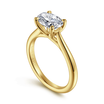 14 KARAT YELLOW GOLD EAST WEST OVAL SOLITAIRE ENGAGEMENT RING