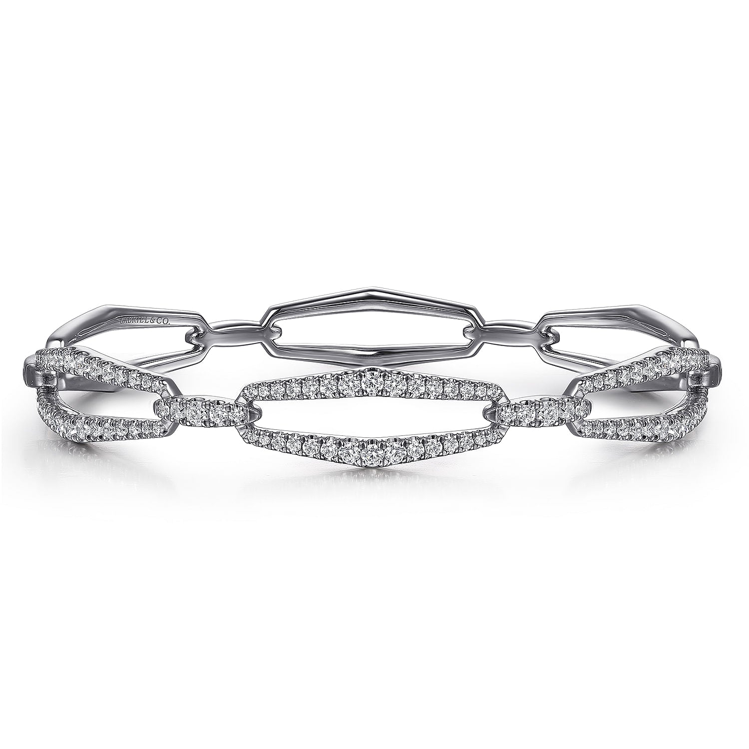 14 KARAT WHITE GOLD DIAMOND LINK BANGLE BRACELET