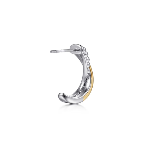 14K YELLOW AND GOLD STERLING SILVER BUJUKAN CRISS CROSS J HOOP EARRINGS