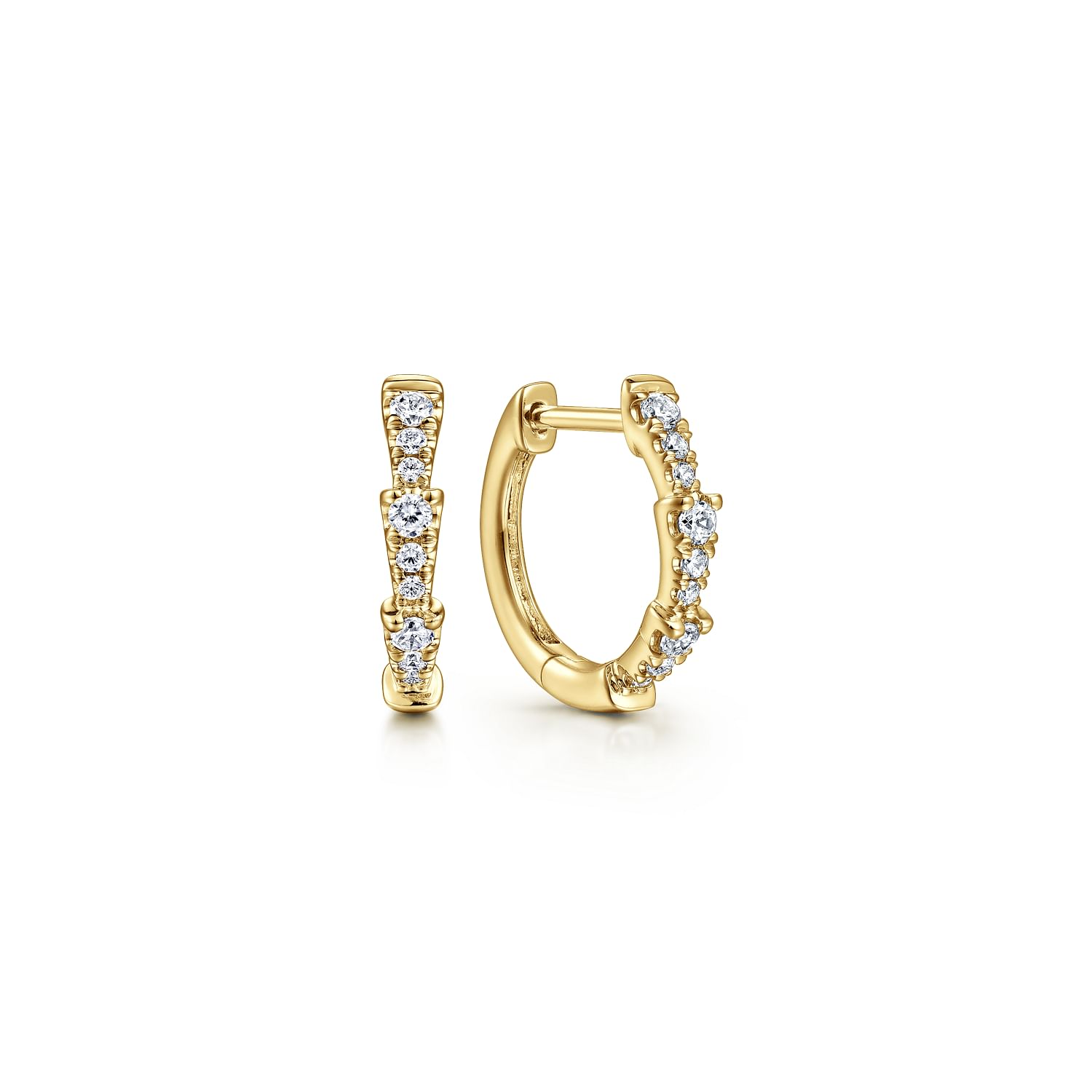 14 KARAT YELLOW GOLD DIAMOND HUGGIE EARRINGS