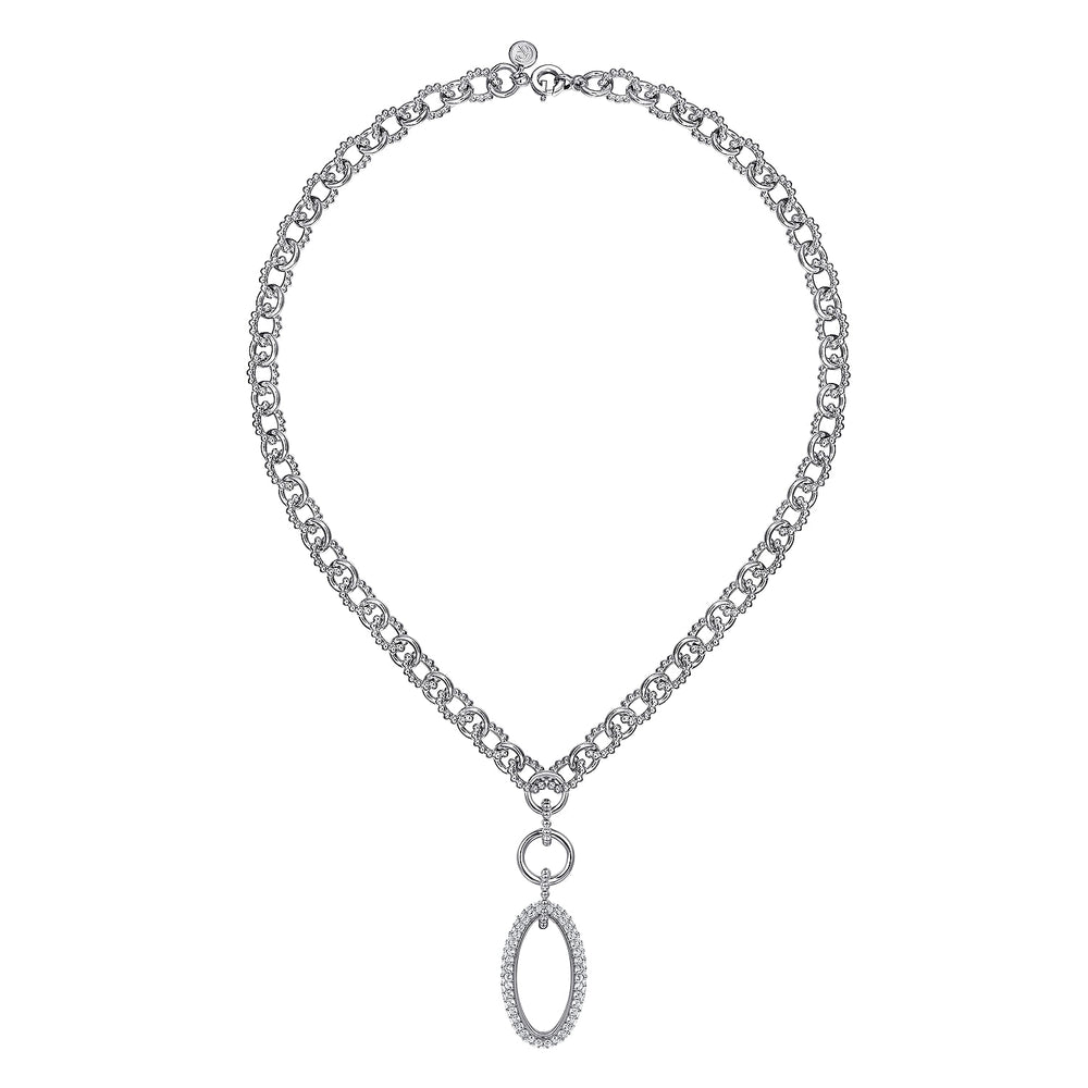 STERLING SILVER WHITE SAPPHIRE BUJUKAN LINK CHAIN NECKLACE
