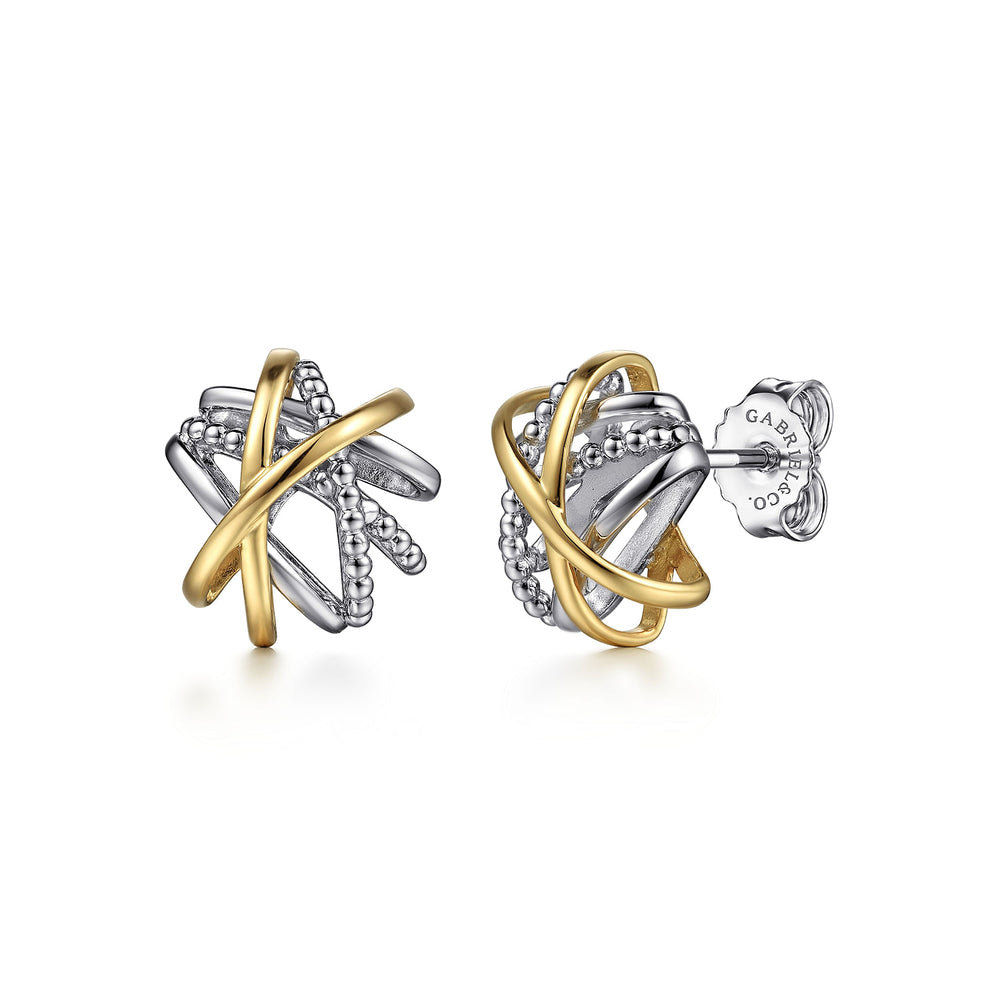STERLING SILVER AND 14K YELLOW GOLD FASHION STUD EARRINGS