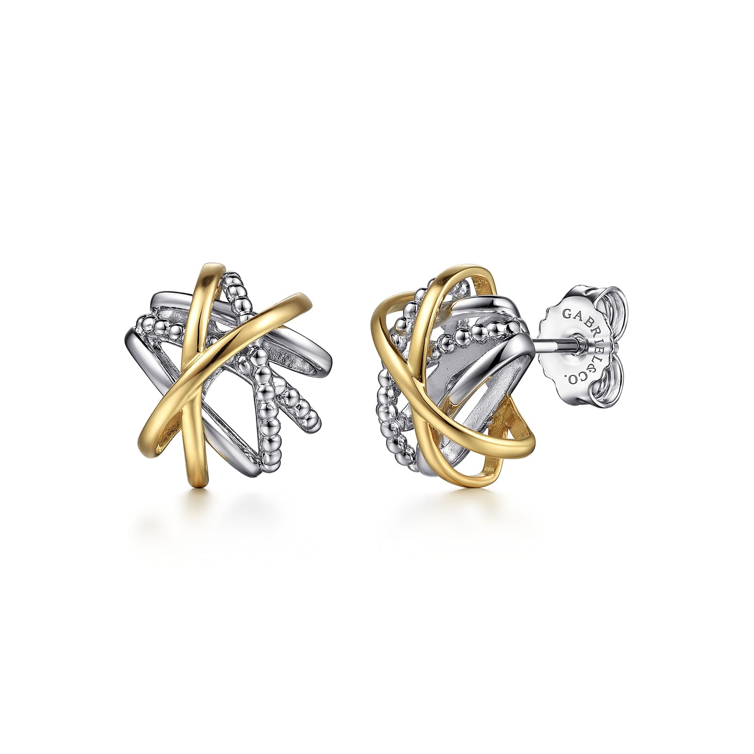 STERLING SILVER AND 14K YELLOW GOLD FASHION STUD EARRINGS