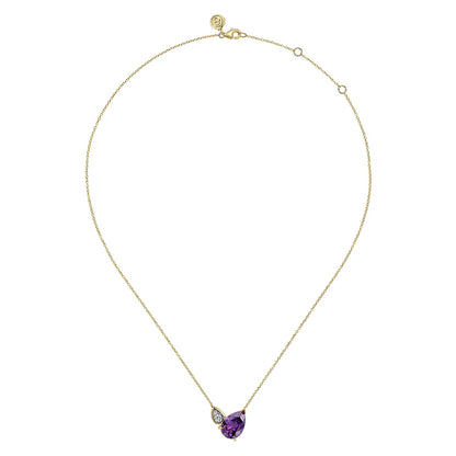 14 KARAT WHITE AND YELLOW GOLD DIAMOND AND AMETHYST PENDANT NECKLACE