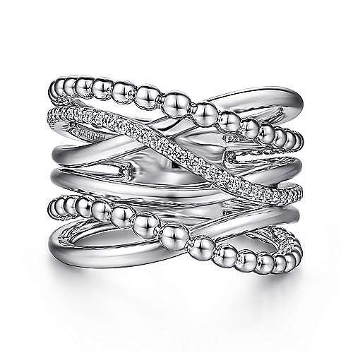 925 Sterling Silver White Sapphire Cris-Cross Ring
