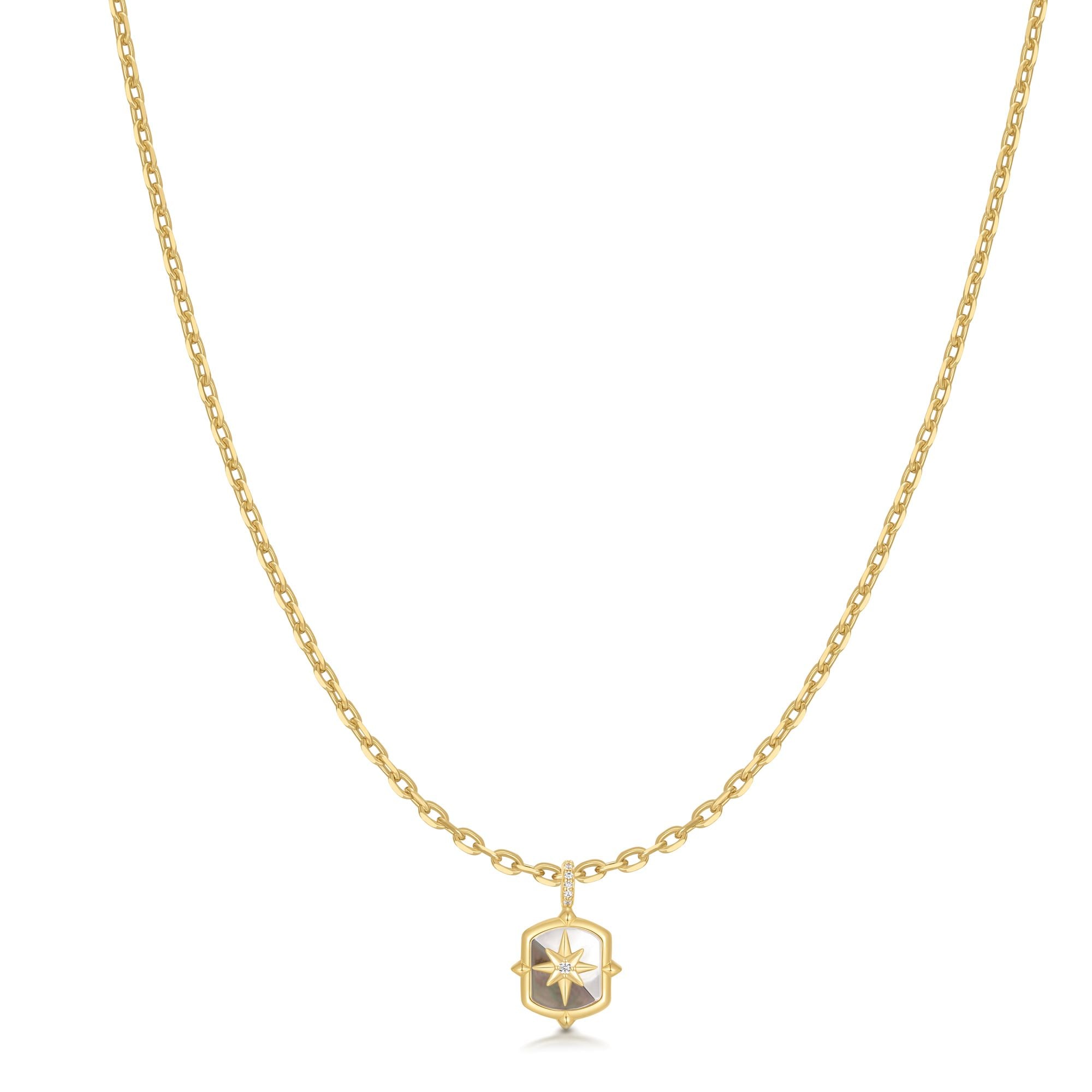 GOLD COLOUR-BLOCK MOTHER OF PEARL STAR NECKLACE
