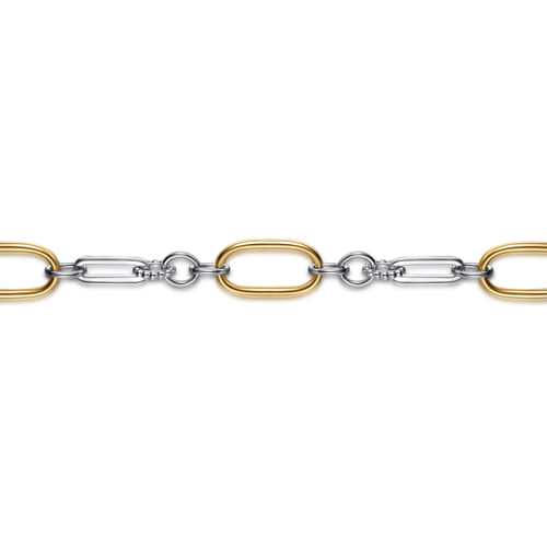 14K YELLOW GOLD AND STERLING SILVER HOLLOW LINK CHAIN BRACELET