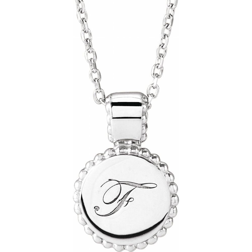 STERLING SILVER ENGRAVABLE BEADED DISC 16-18" NECKLACE