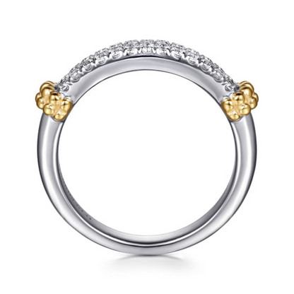 14K YELLOW GOLD AND STERLING SILVER BUJUKAN WHITE SAPPHIRE STACKABLE RING