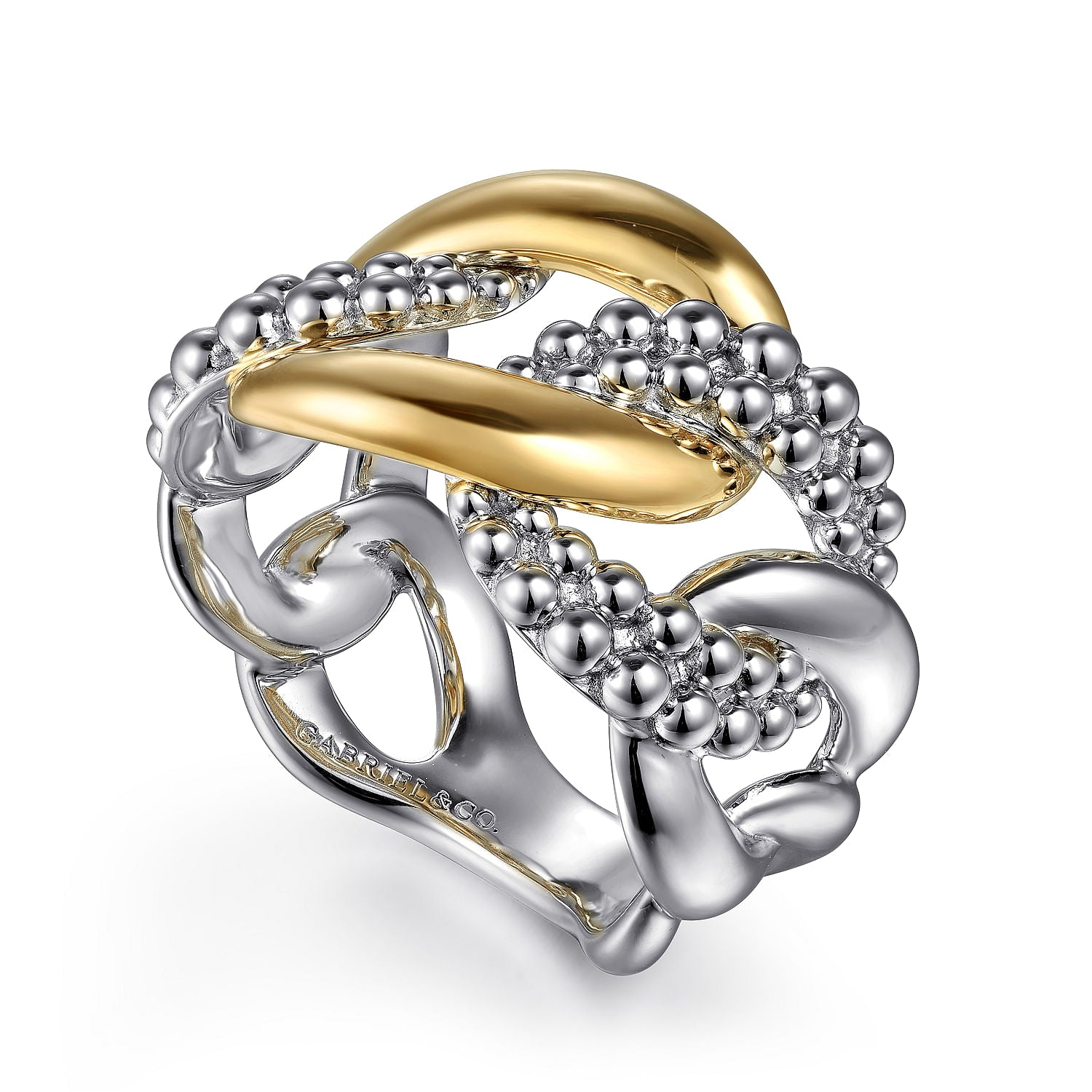 STERLING SILVER AND 14K YELLOW GOLD LINK RING