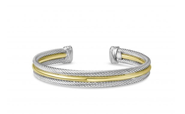 SILVER AND 18K GOLD ITALIAN CABLE TRIPLE ROW CUFF BANGLE