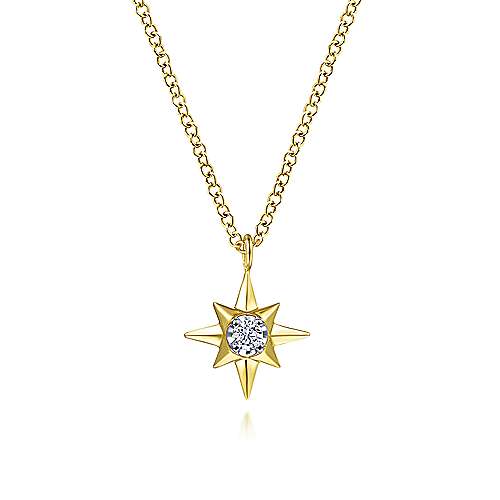 14K Yellow Gold Diamond Star Pendant Necklace