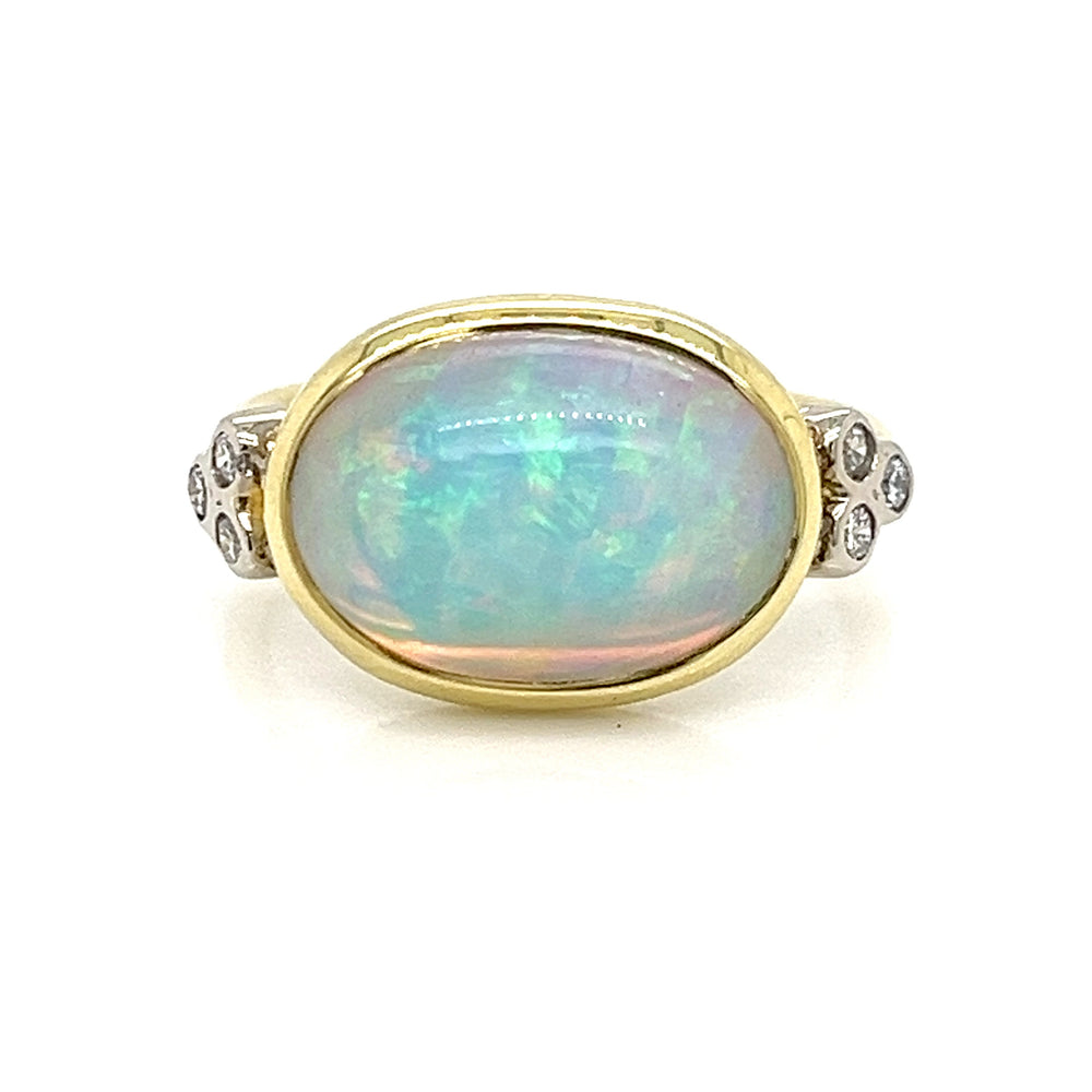 18KY DIA OPAL CABOCHON RING