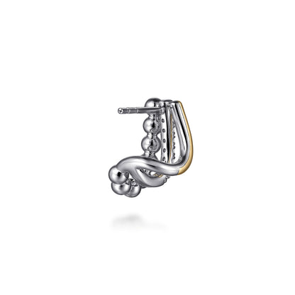 STERLING SILVER AND 14K YELLOW GOLD BUJUKAN AND WHITE SAPPHIRE MULTIPLE ROW J HOOP EARRINGS