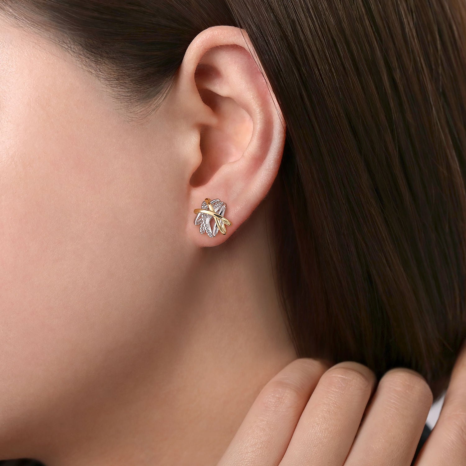 STERLING SILVER AND 14K YELLOW GOLD FASHION STUD EARRINGS