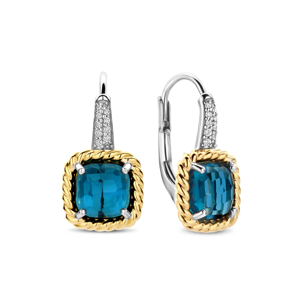 SS/GP CZ BLUE QRTZ EARRING