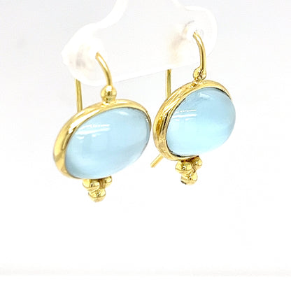 14KY BLUE TPZ CABOCHON EARRINGS