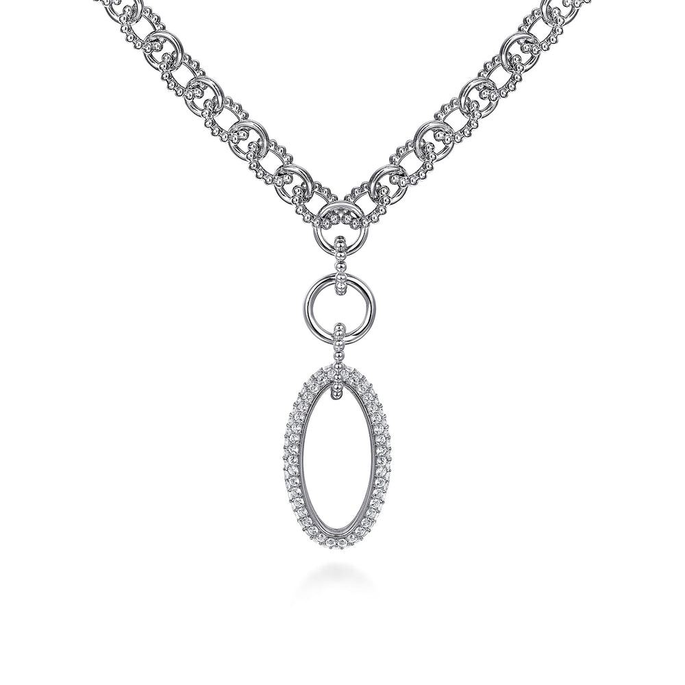 STERLING SILVER WHITE SAPPHIRE BUJUKAN LINK CHAIN NECKLACE