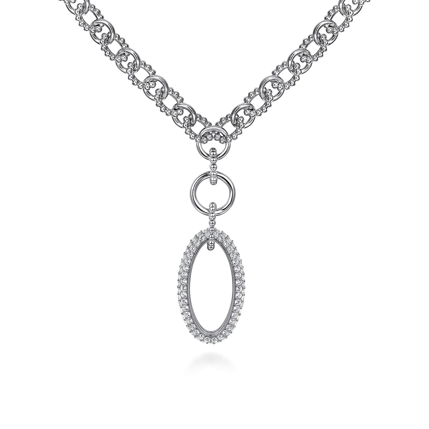 STERLING SILVER WHITE SAPPHIRE BUJUKAN LINK CHAIN NECKLACE