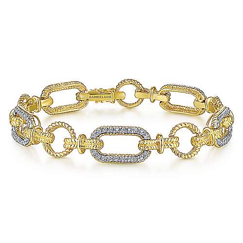 14K Yellow and White Gold Diamond Bracelet with Alternating Links