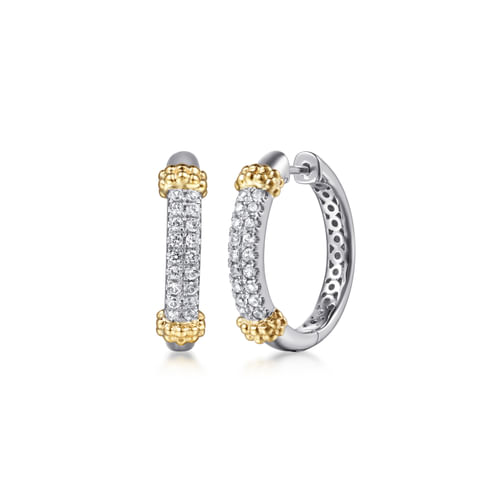 14K YELLOW GOLD AND STERLING SILVER BUJUKAN WHITE SAPPHIRE HOOPS