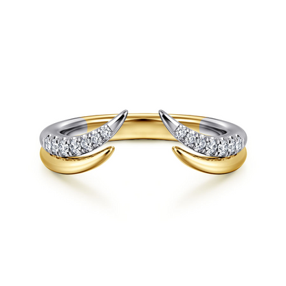 CURVED 14K WHITE-YELLOW GOLD U SETTING DIAMOND OPEN ANNIVERSARY BAND