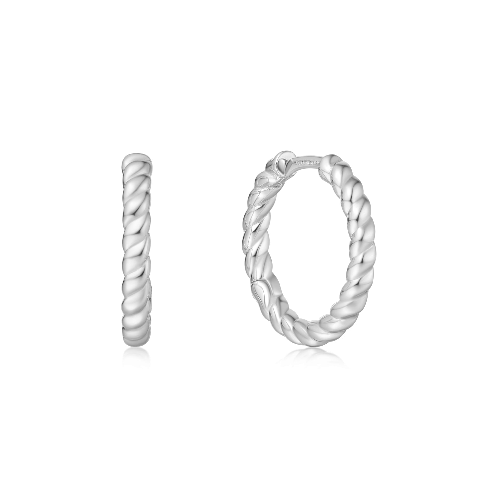 SILVER TEXTURE MEDIUM HUGGIE HOOP EARRINGS