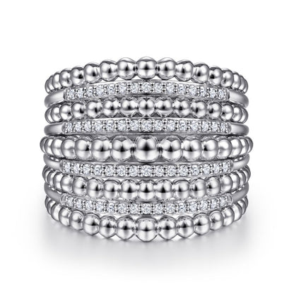 925 Sterling Silver White Sapphire Wide Bujukan Ring