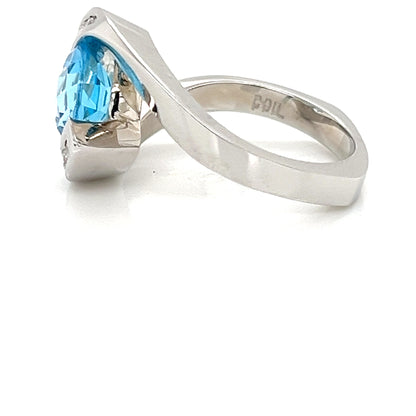 SS LAB GRWN DIA/ BLUE TPZ RING 8 LG RNDS