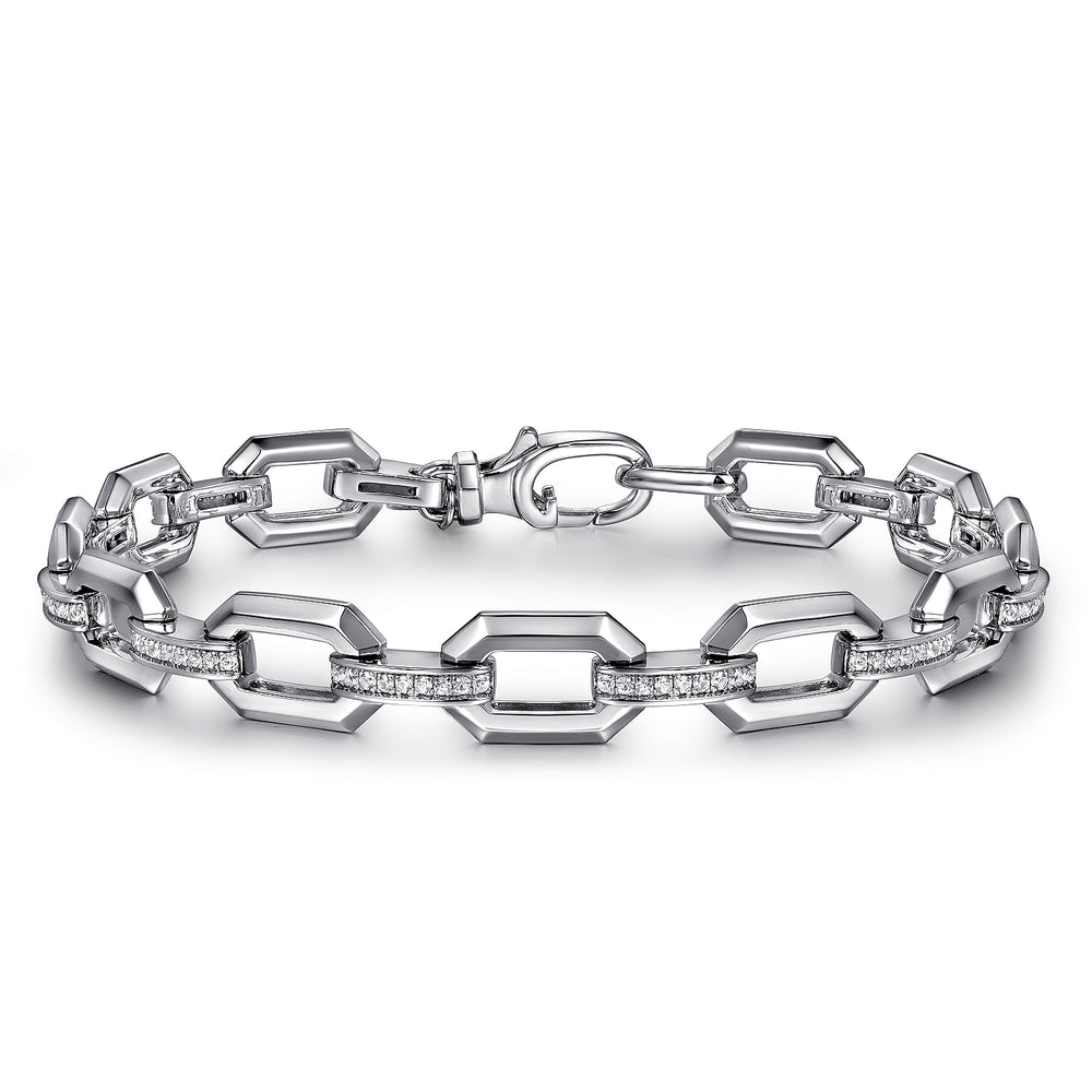 STERLING SILVER WHITE SAPPHIRE LINK CHAIN TENNIS BRACELET