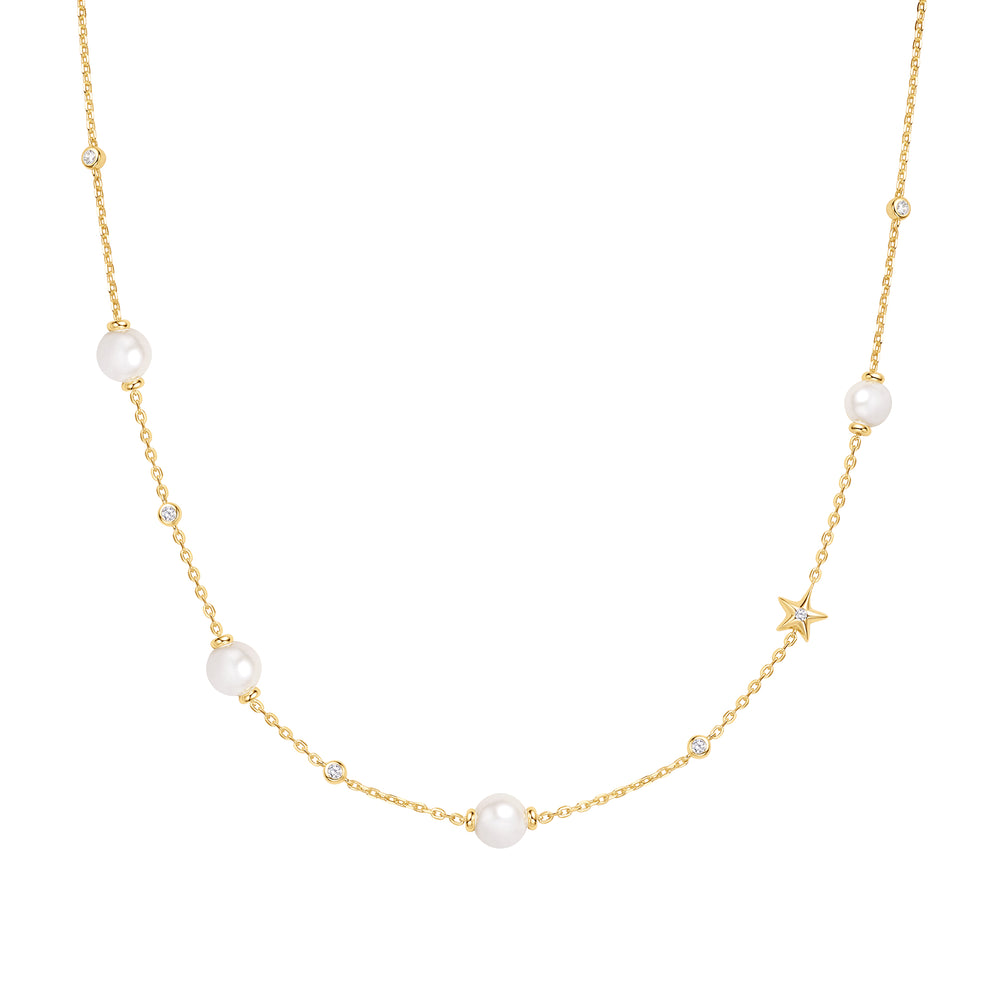 GOLD PEARL AND STAR STATION NECKLACE