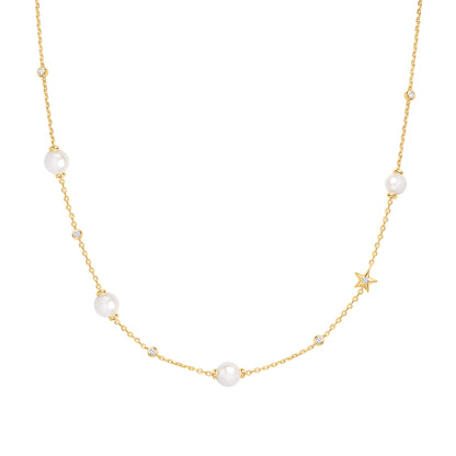 GOLD PEARL AND STAR STATION NECKLACE