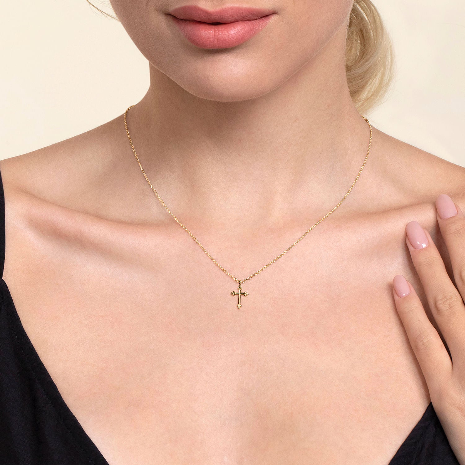 14 KARAT YELLOW PLAIN GOLD BUJUKAN 12MM CROSS NECKLACE