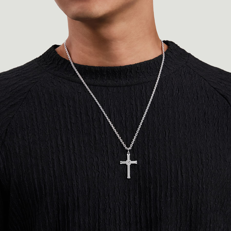 STERLING SILVER TWISTED ROPE CROSS PENDANT WITH X CENTER